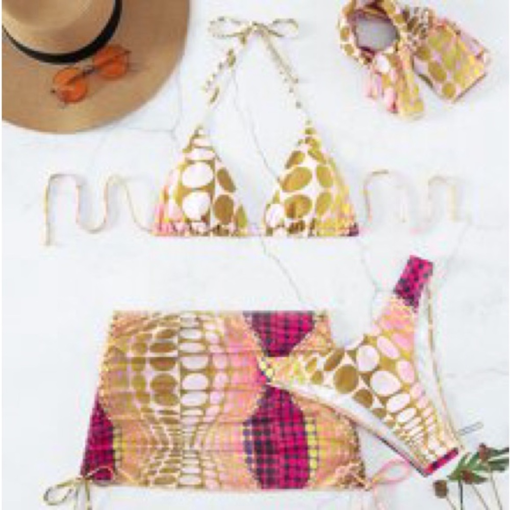 SHEIN Four Piece Bikini, Cover Up Skirt, and Hair Scarf Set